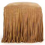 Daphne Square Fringe Ottoman, Saddle Brown
