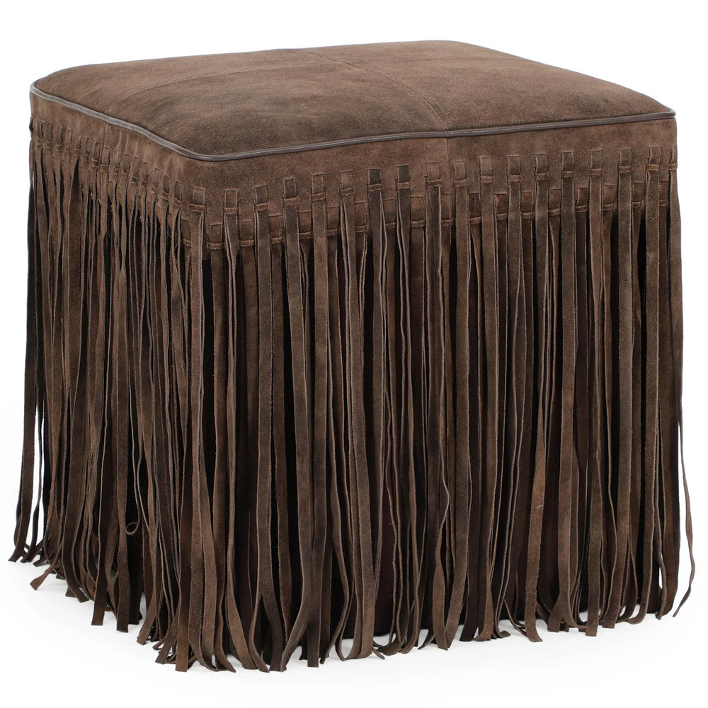 Daphne Square Fringe Ottoman, Chocolate Brown