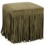 Daphne Square Fringe Ottoman, Olive Green