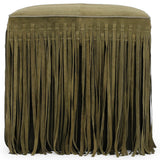 Daphne Square Fringe Ottoman, Olive Green