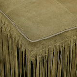 Daphne Square Fringe Ottoman, Olive Green