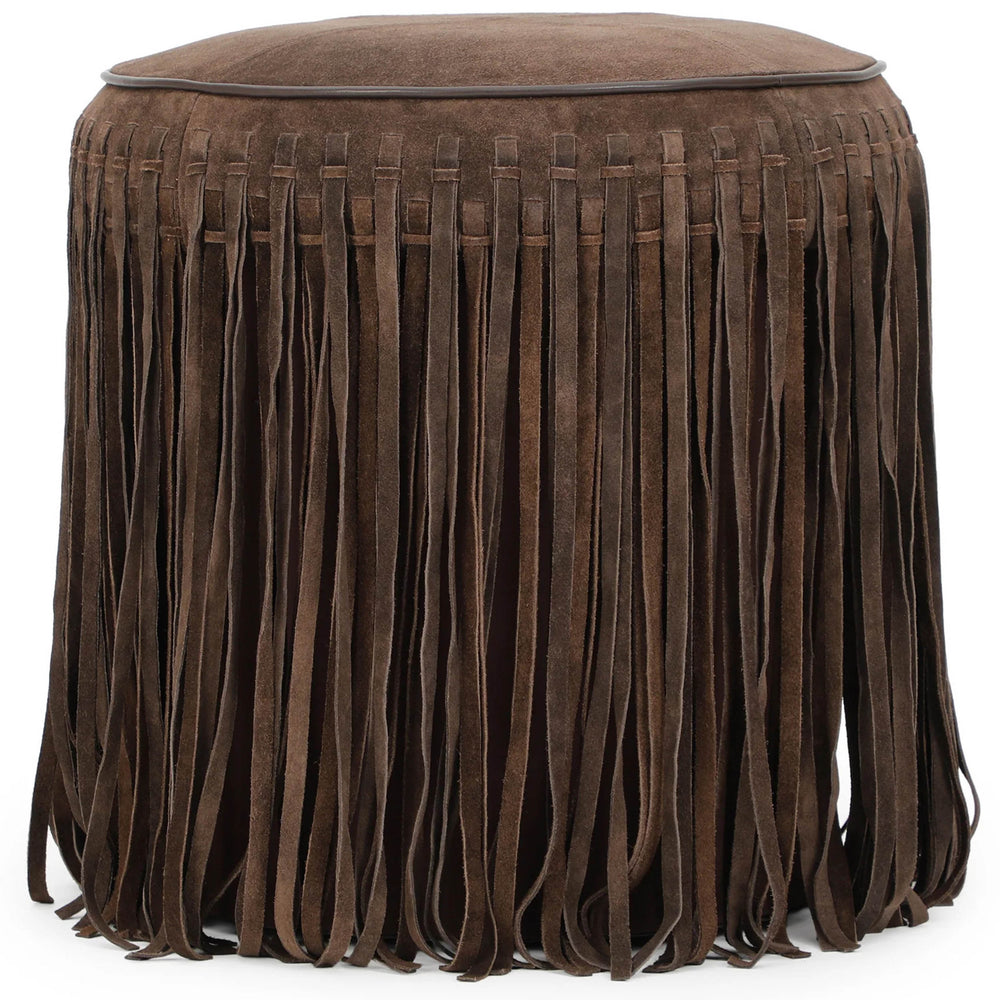 Daphne Round Fringe Ottoman, Chocolate Brown