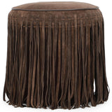 Daphne Round Fringe Ottoman, Chocolate Brown