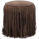 Daphne Round Fringe Ottoman, Chocolate Brown
