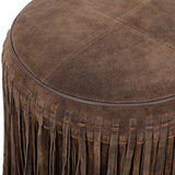 Daphne Round Fringe Ottoman, Chocolate Brown