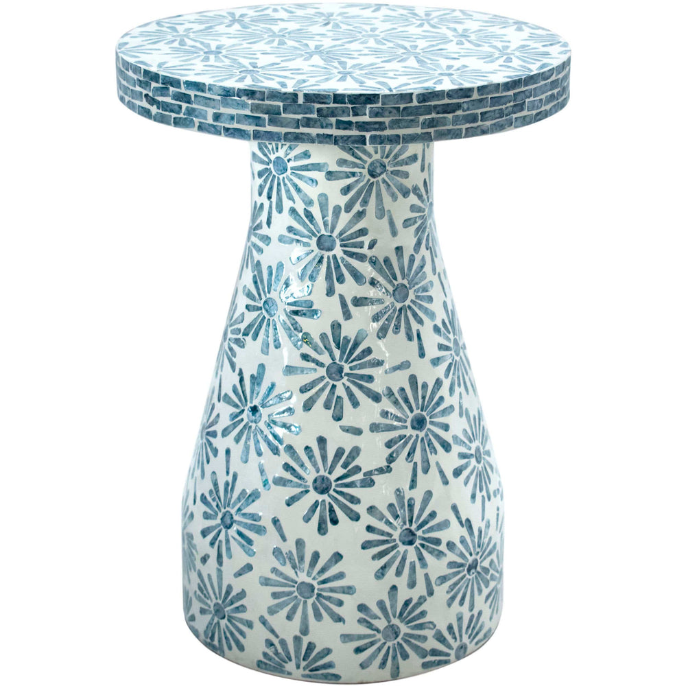 Halio Side Table, Blue Floral-Furniture - Accent Tables-High Fashion Home