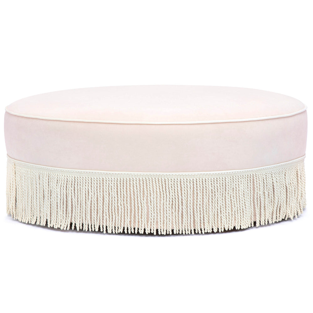Tassy Tasseled Round Ottoman, Pink