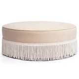 Tassy Tasseled Round Ottoman, Tan