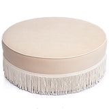 Tassy Tasseled Round Ottoman, Tan