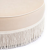 Tassy Tasseled Round Ottoman, Tan