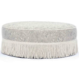 Tassy Tasseled Round Ottoman, Neutral Floral