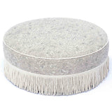 Tassy Tasseled Round Ottoman, Neutral Floral
