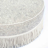 Tassy Tasseled Round Ottoman, Neutral Floral