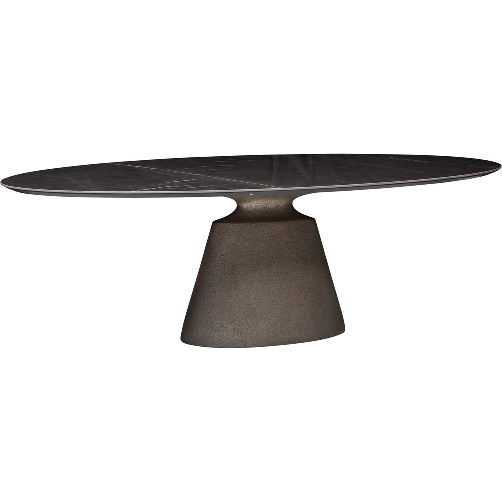 Taji Oval Dining Table, Polished Grey/Textured Silver Base-Furniture - Dining-High Fashion Home