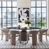 Taji Oval Dining Table, Polished Grey/Textured Silver Base-Furniture - Dining-High Fashion Home