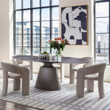 Taji Oval Dining Table, Polished Grey/Textured Silver Base-Furniture - Dining-High Fashion Home