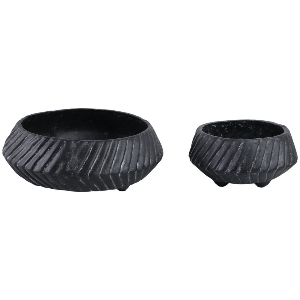 Tapered Bowls w/Lines, Black, Set of 2-Accessories-High Fashion Home