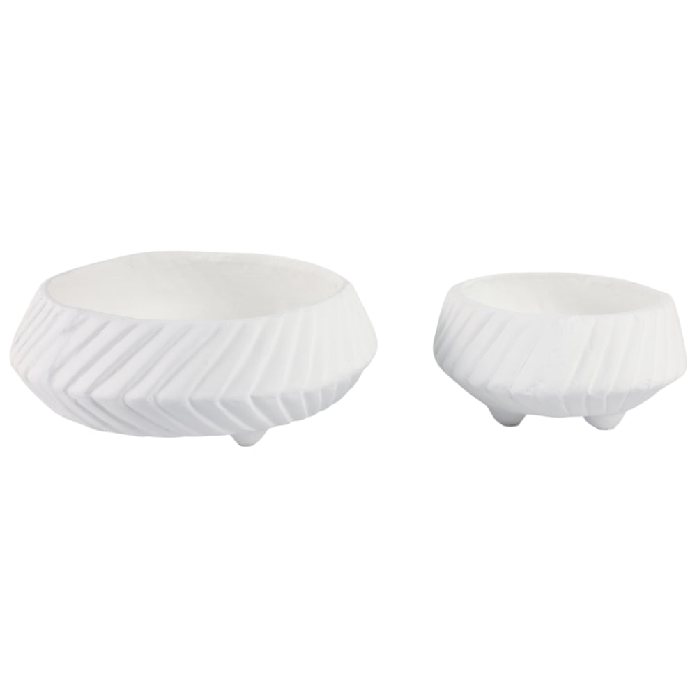 Tapered Bowls w/Lines, White, Set of 2-Accessories-High Fashion Home
