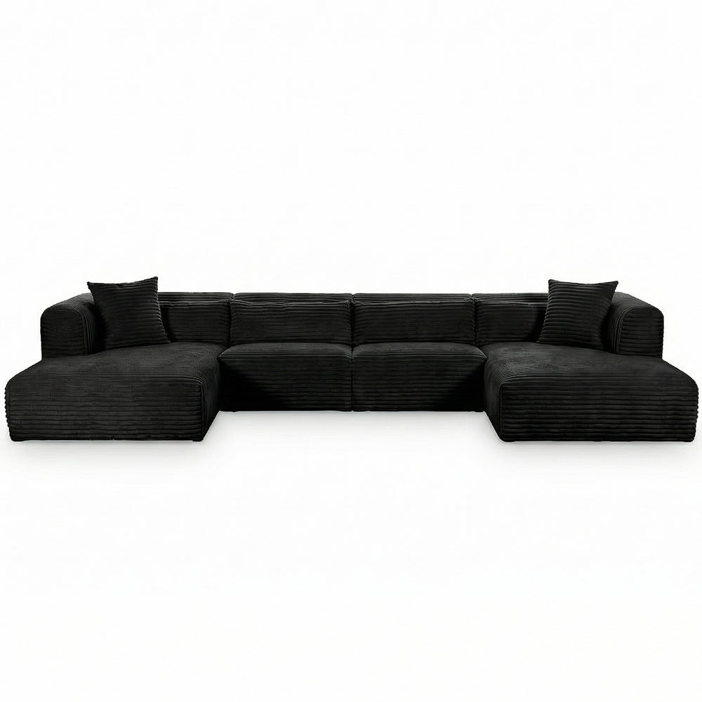Tarra 4 Piece Corduroy Modular U-Sectional, Black-Furniture - Sofas-High Fashion Home