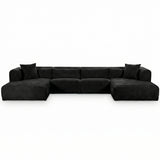 Tarra 4 Piece Corduroy Modular U-Sectional, Black-Furniture - Sofas-High Fashion Home