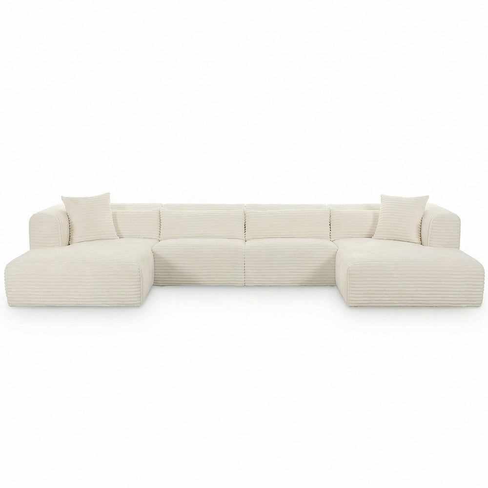 Tarra 4 Piece Corduroy Modular U-Sectional, Cream-Furniture - Sofas-High Fashion Home