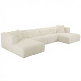 Tarra 4 Piece Corduroy Modular U-Sectional, Cream-Furniture - Sofas-High Fashion Home