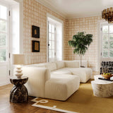 Tarra 4 Piece Corduroy Modular U-Sectional, Cream-Furniture - Sofas-High Fashion Home