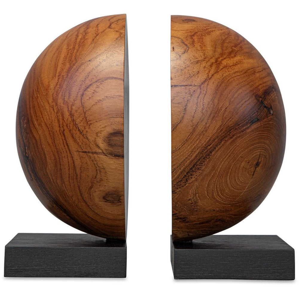 Teak and Noir Bookends, Set of 2, Black/Brown-Accessories-High Fashion Home