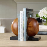Teak and Noir Bookends, Set of 2, Black/Brown-Accessories-High Fashion Home
