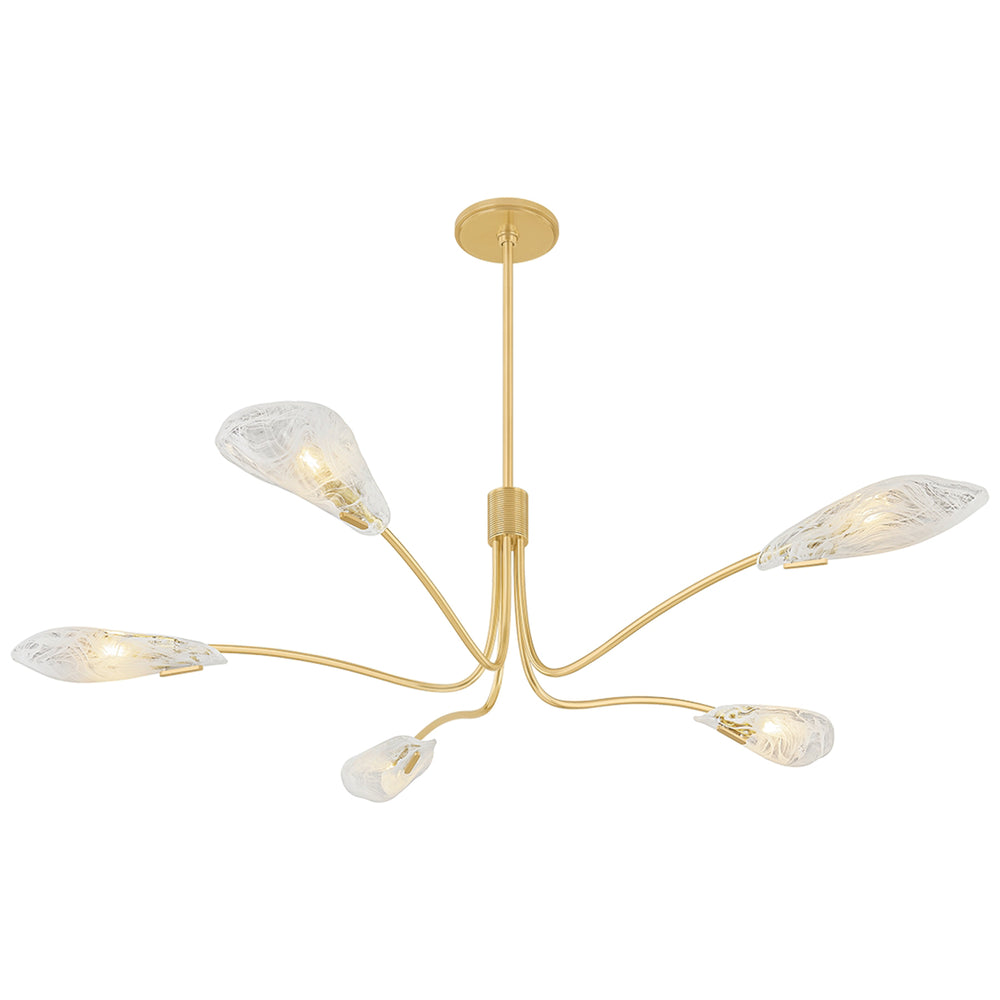 Tenafly 5 Light Chandelier, Aged Brass