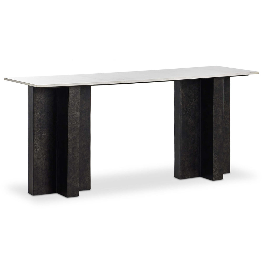 Terrell Large Console Table, Polished White Marble/Raw Black by Four Hands