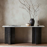 Terrell Large Console Table, Polished White Marble/Raw Black by Four Hands