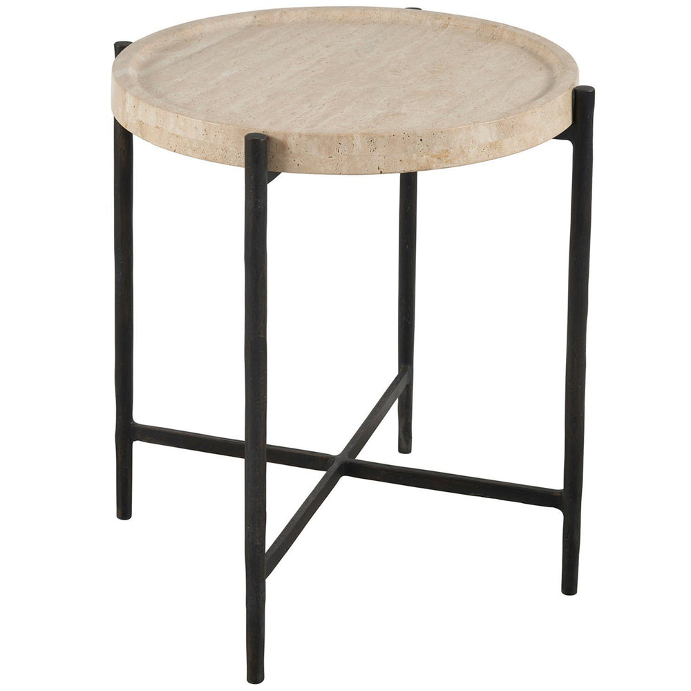 Theron Round End Table, Travertine-Furniture - Accent Tables-High Fashion Home