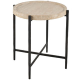Theron Round End Table, Travertine-Furniture - Accent Tables-High Fashion Home