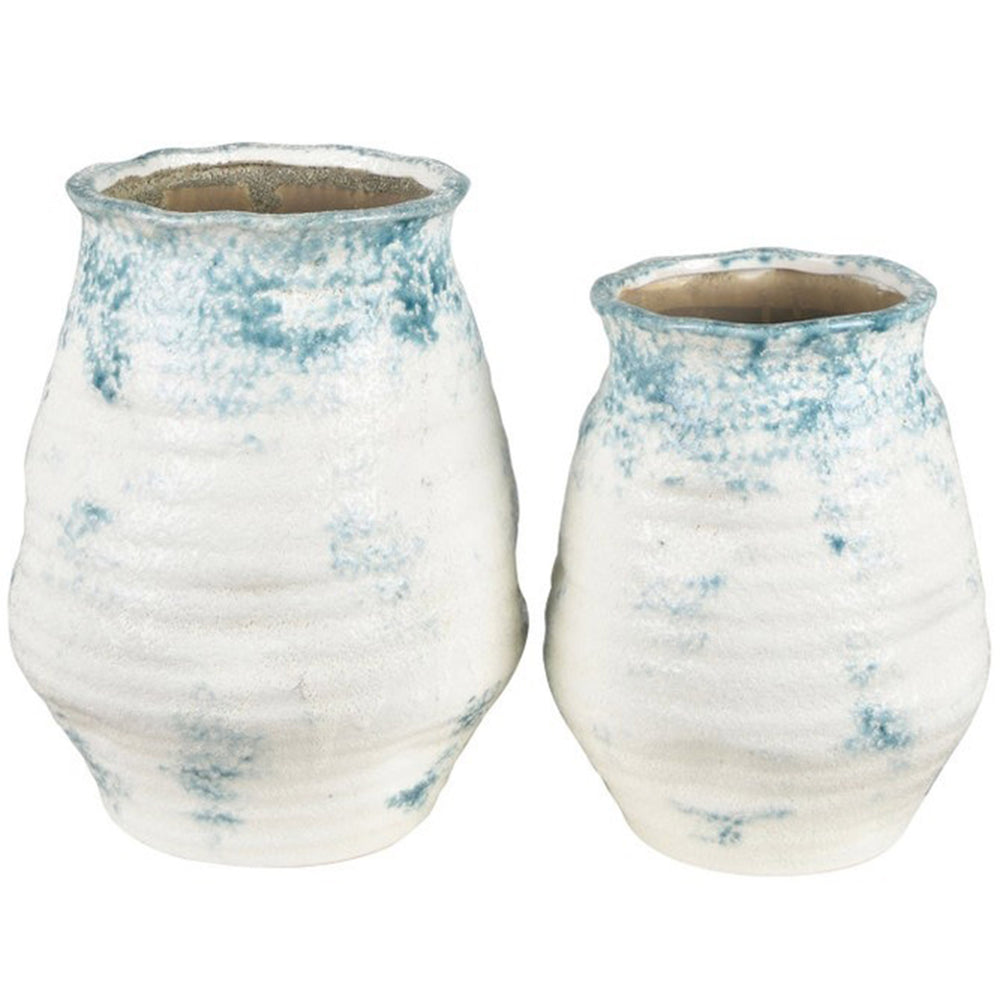 Tidal Vases, White/Blue, Set of 2-Accessories-High Fashion Home
