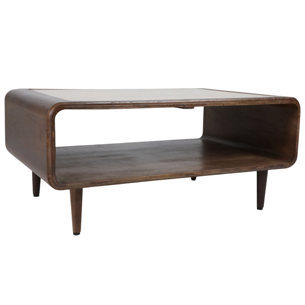 Travertine Inlay Coffee Table, Brown-Furniture - Accent Tables-High Fashion Home