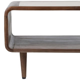 Travertine Inlay Coffee Table, Brown-Furniture - Accent Tables-High Fashion Home