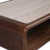 Travertine Inlay Coffee Table, Brown-Furniture - Accent Tables-High Fashion Home