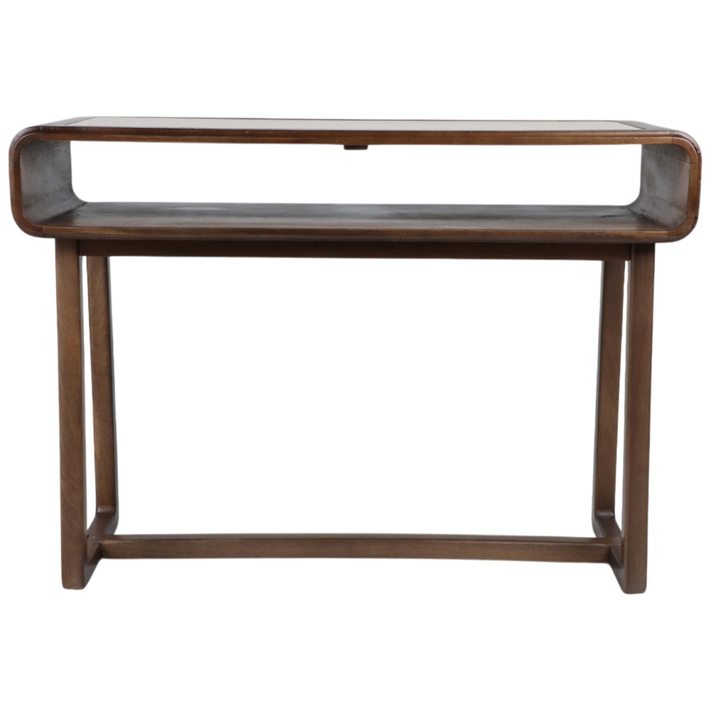 Travertine Inlay Console Table, Brown-Furniture - Accent Tables-High Fashion Home