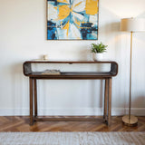Travertine Inlay Console Table, Brown-Furniture - Accent Tables-High Fashion Home