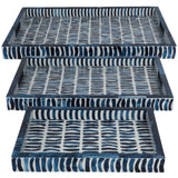 Trays w/Inlay Pieces, Blue/White, Set of 3-Accessories-High Fashion Home