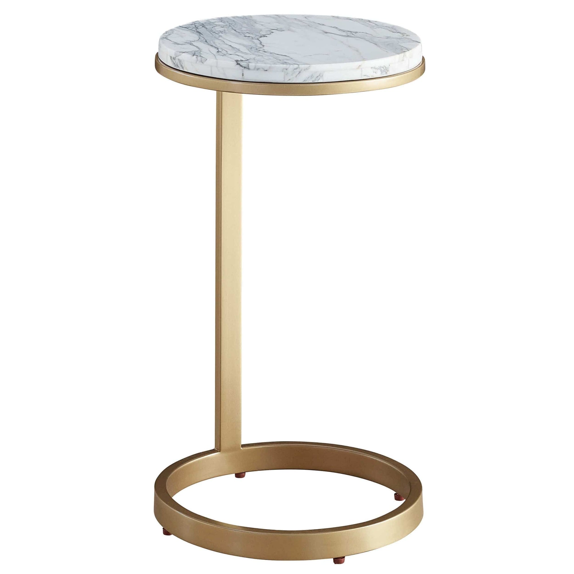 Tranquility Round Accent Table, White/Grey Marble ??? High Fashion Home