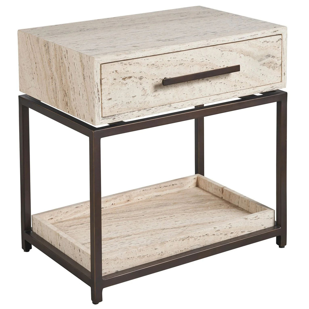 Dove One Drawer Nightstand, White Travertine