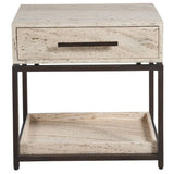 Dove One Drawer Nightstand, White Travertine