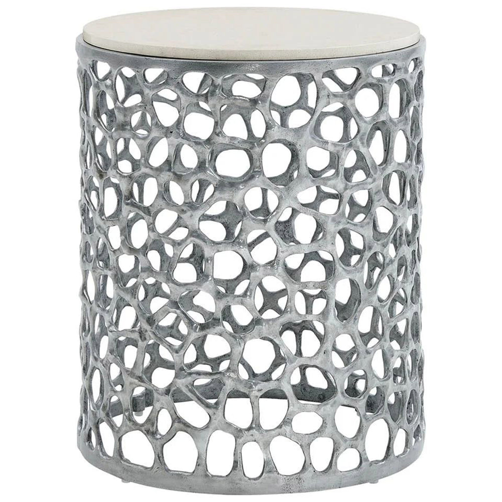 Coral Round Side Table, Antique Nickle