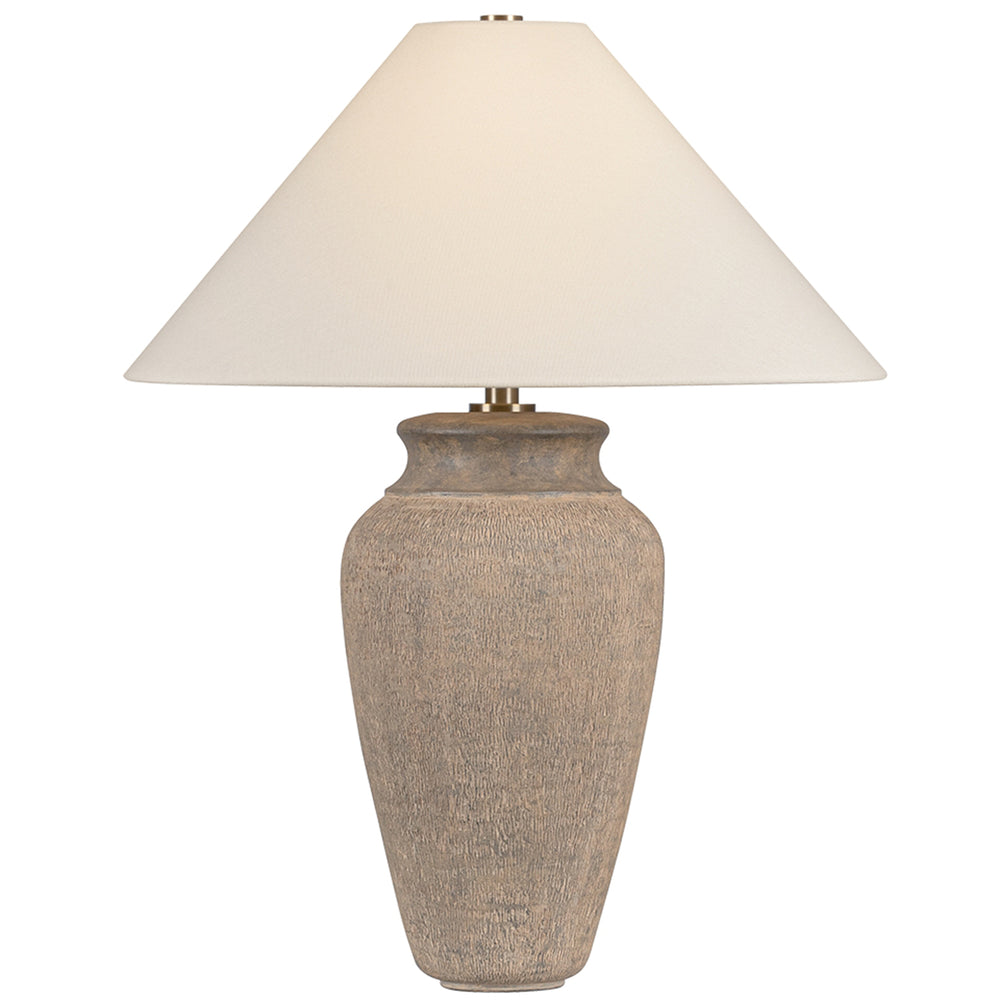 Vessel Table Lamp, Patina Brass/Ceramic Textural Umber