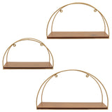 Half-Circle Wall Shelves, Brown/Gold, Set of 3