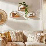 Half-Circle Wall Shelves, Brown/Gold, Set of 3