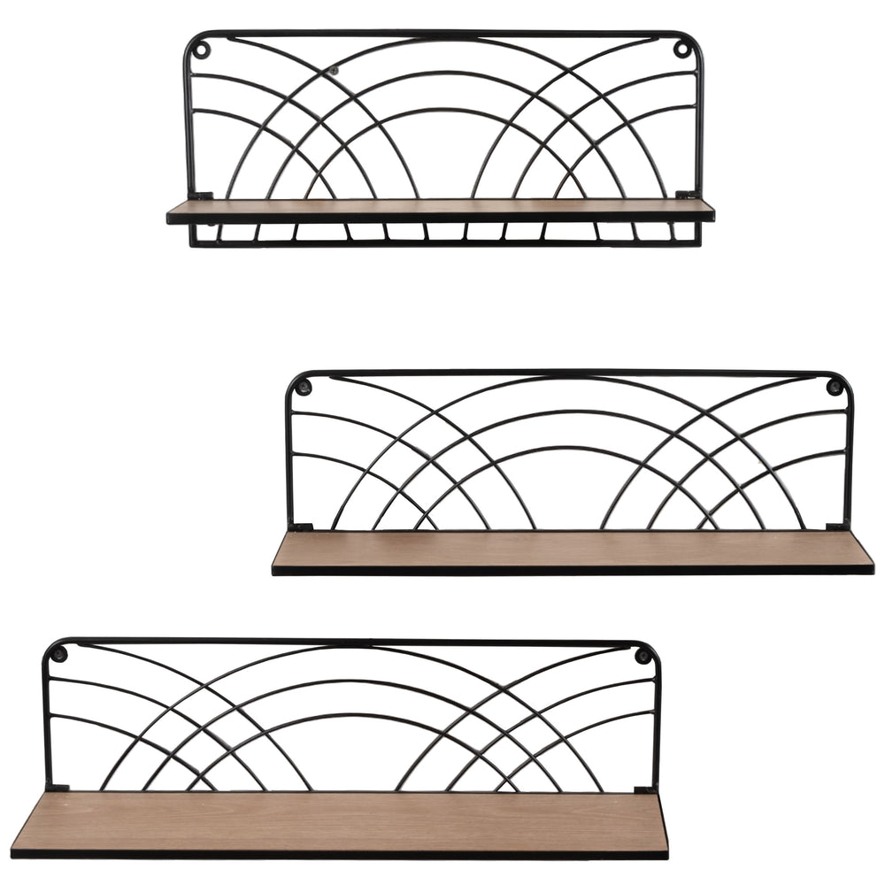 Wall Shelves, Natural/Black, Set of 3