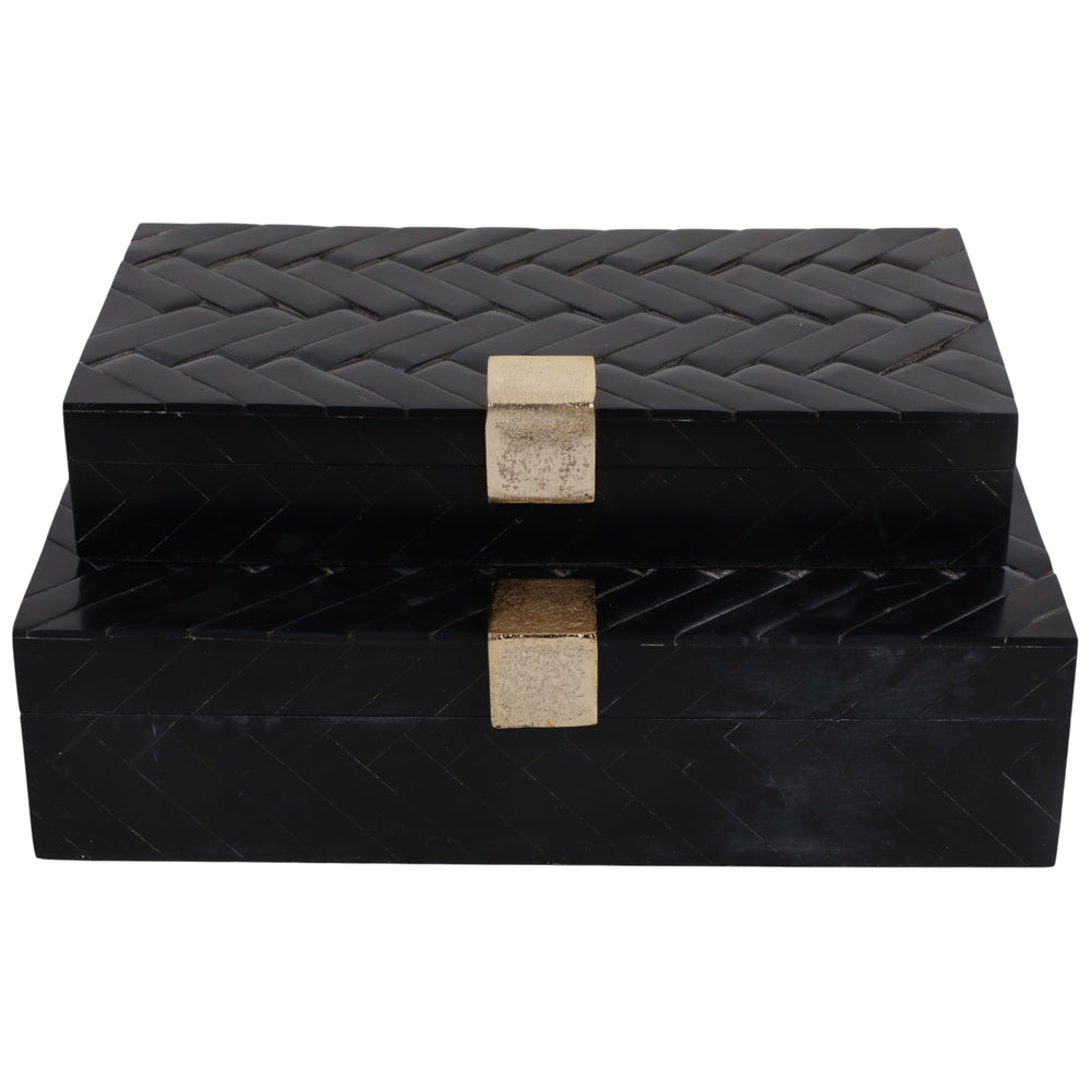 Weave Design Boxes W/ Hardware, Black-Accessories-High Fashion Home